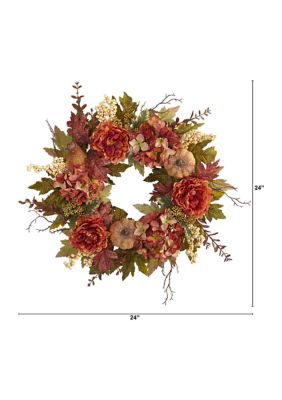 Peony Hydrangea Pumpkin Wreath