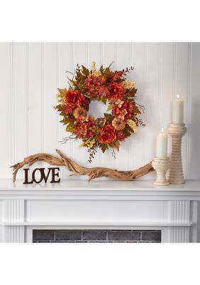 Peony Hydrangea Pumpkin Wreath