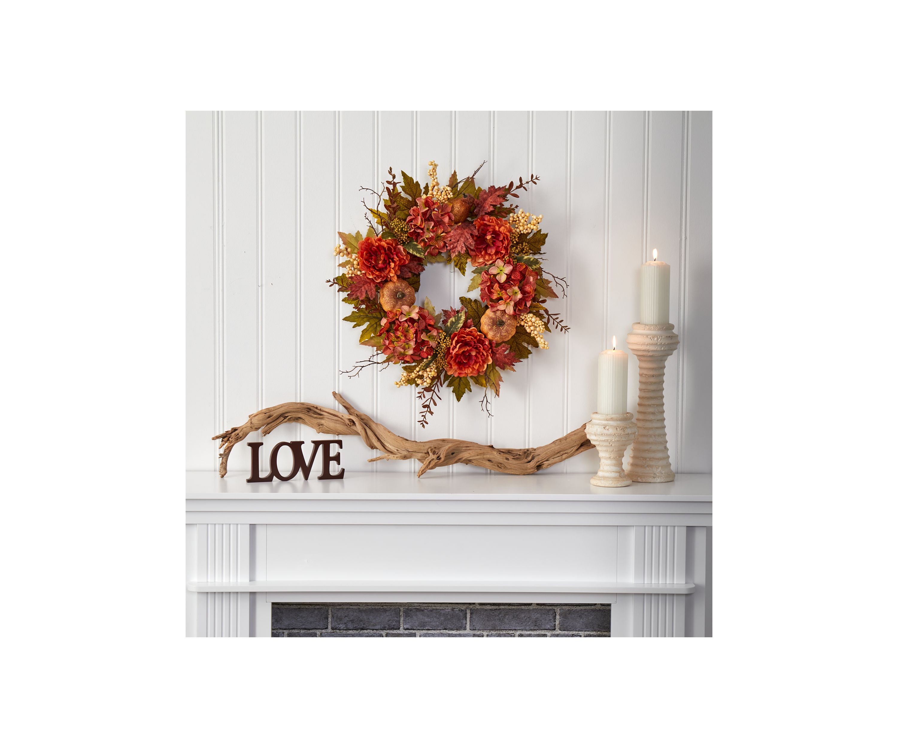 Peony Hydrangea Pumpkin Wreath