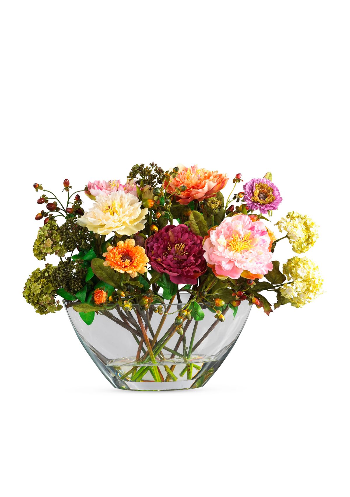 Peony Silk Flower Arrangement with Glass Vase