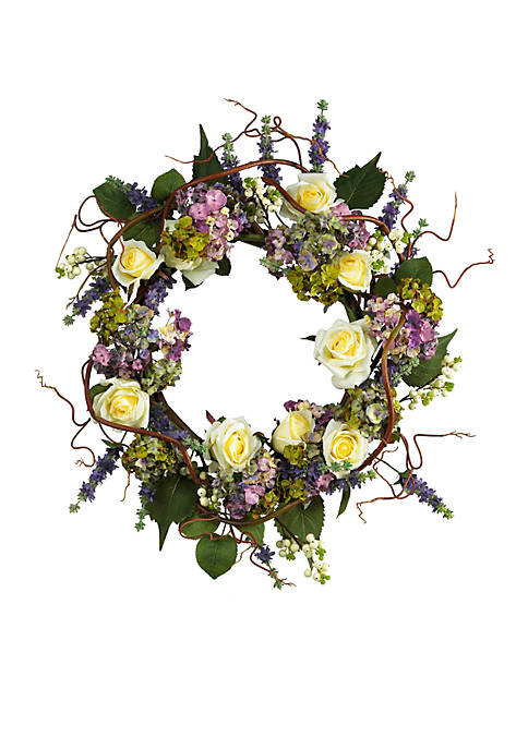 Nearly Natural 24-in. Hydrangea Rose Wreath
