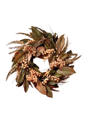 24-in. Feather and Berry Wreath