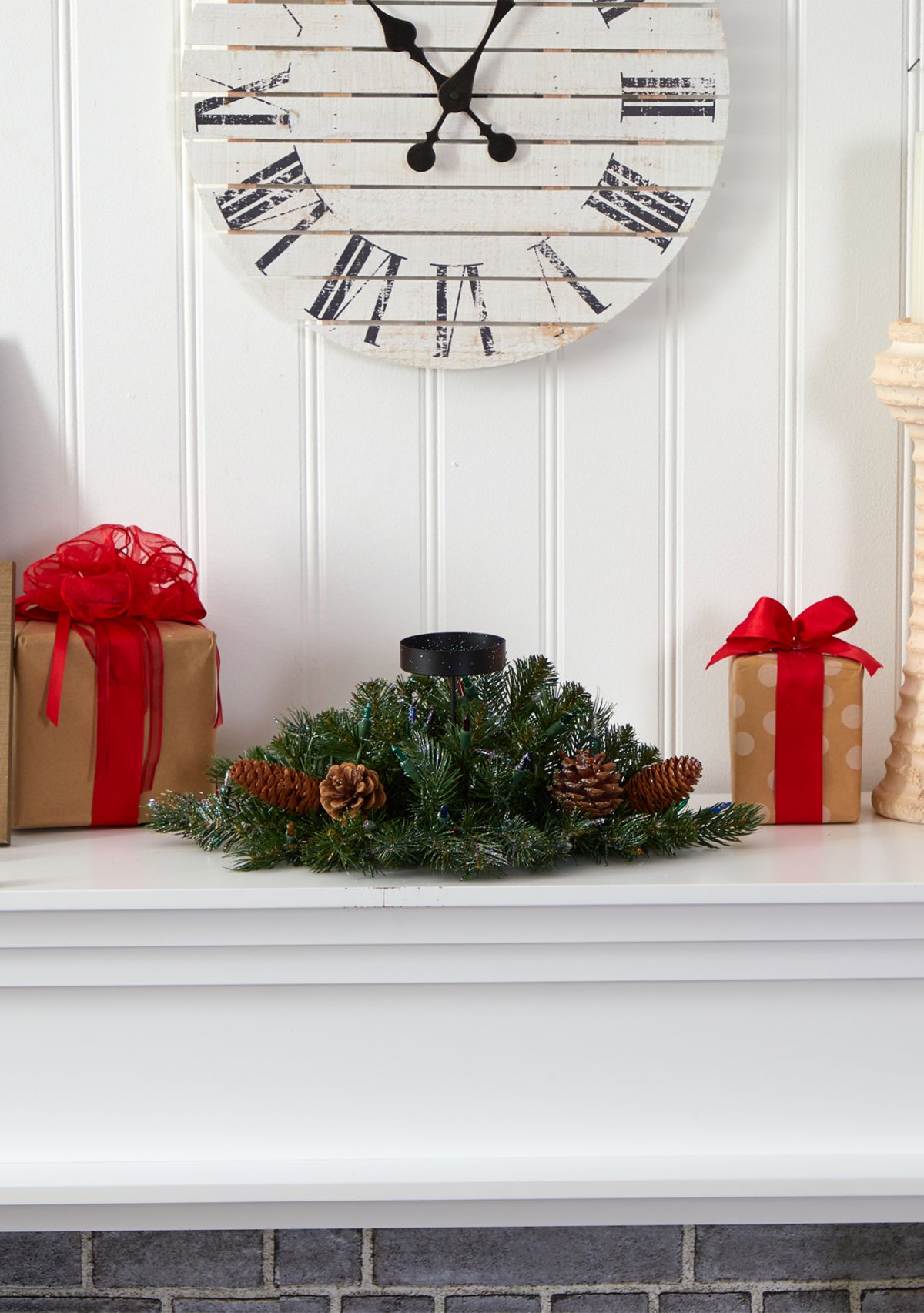 Flocked Christmas Pine Candelabrum with Multicolored Lights