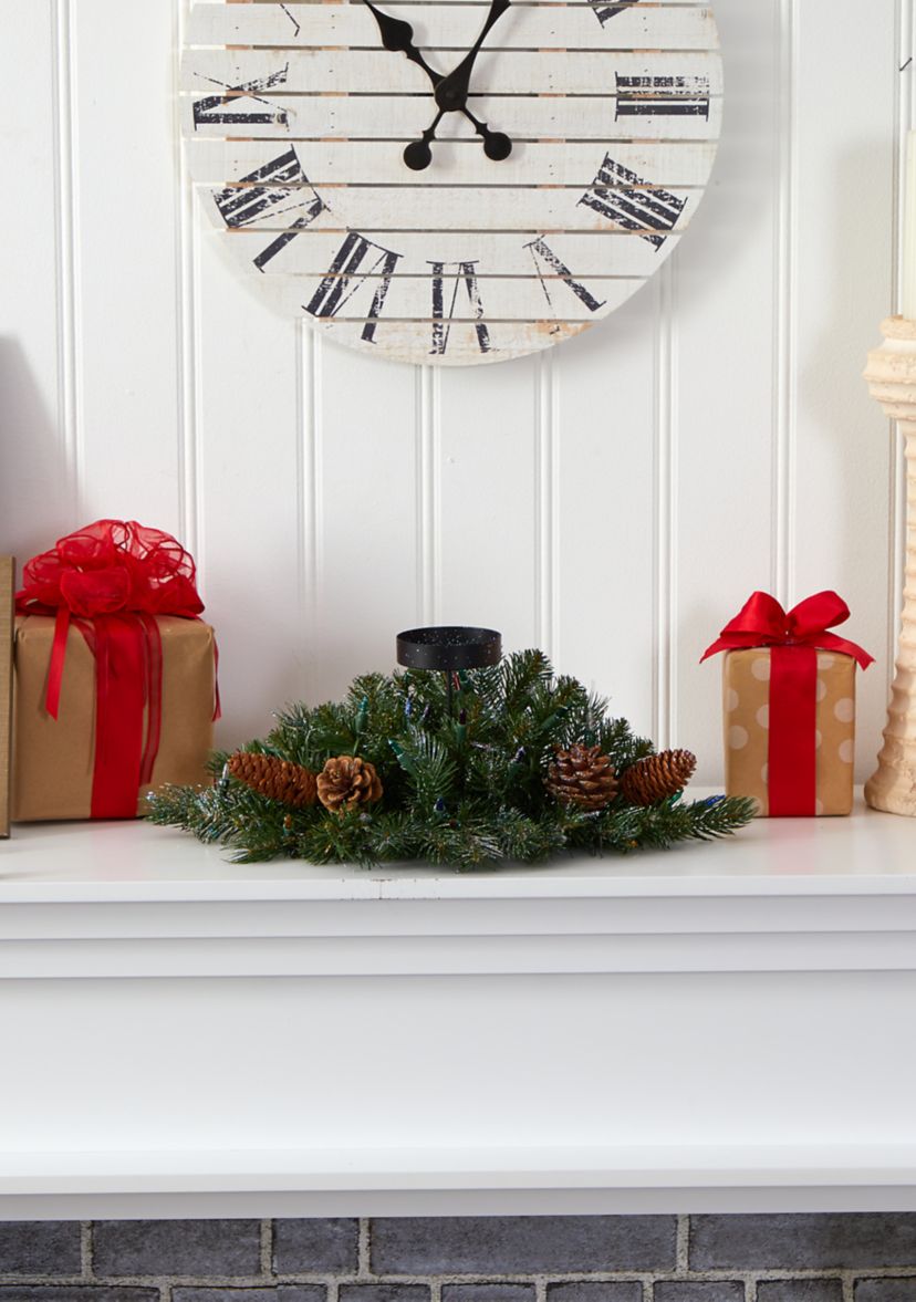 Flocked Christmas Pine Candelabrum with Multicolored Lights