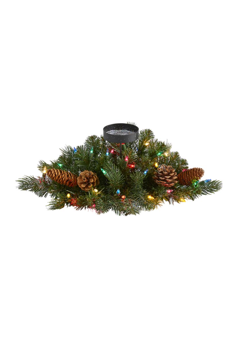 Flocked Christmas Pine Candelabrum with Multicolored Lights