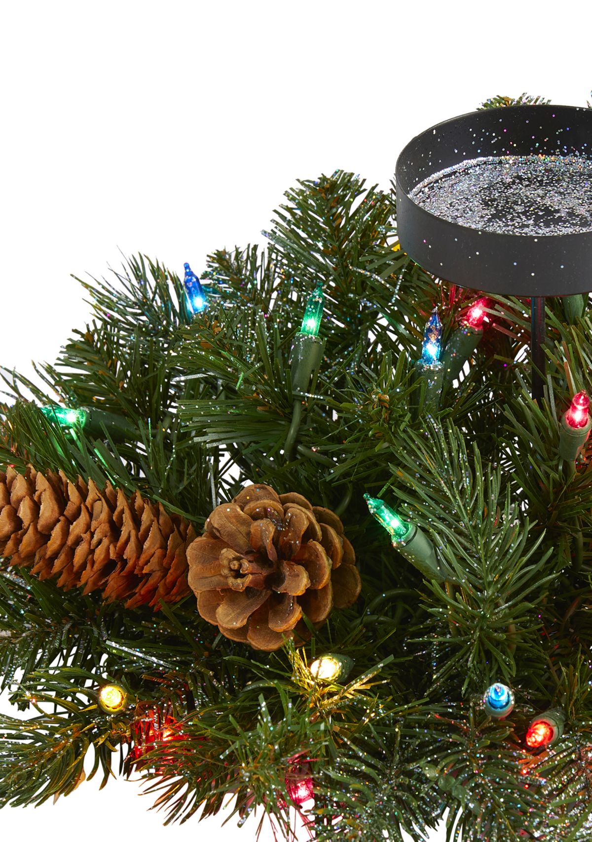 Flocked Christmas Pine Candelabrum with Multicolored Lights