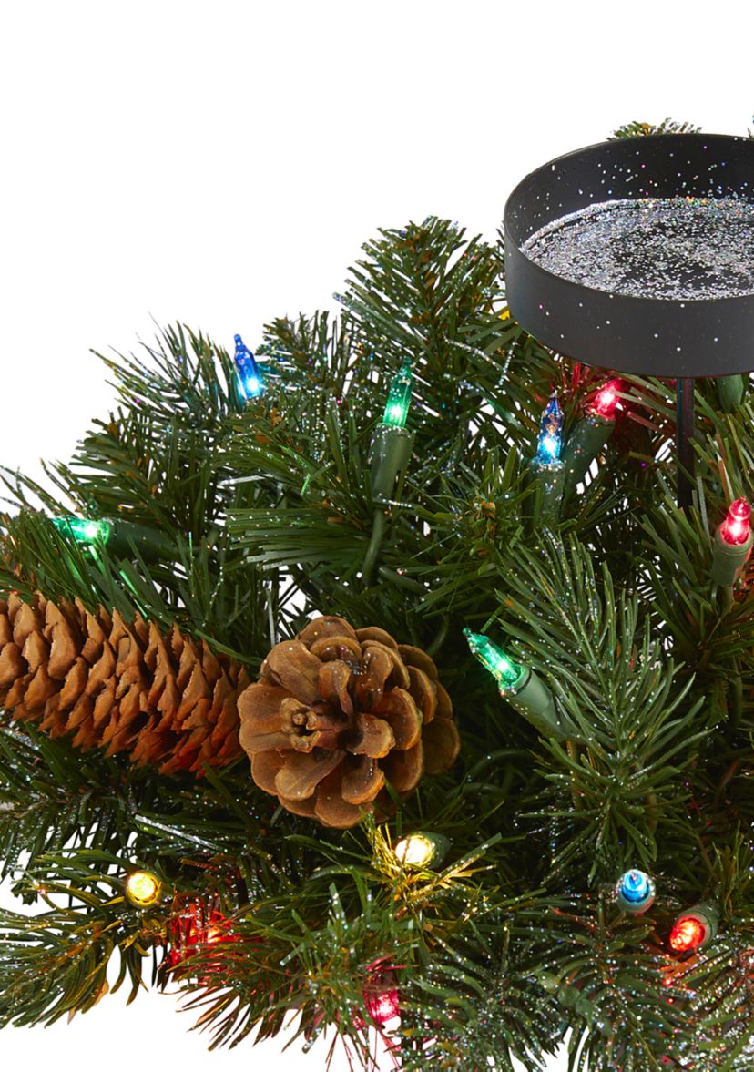 Flocked Christmas Pine Candelabrum with Multicolored Lights