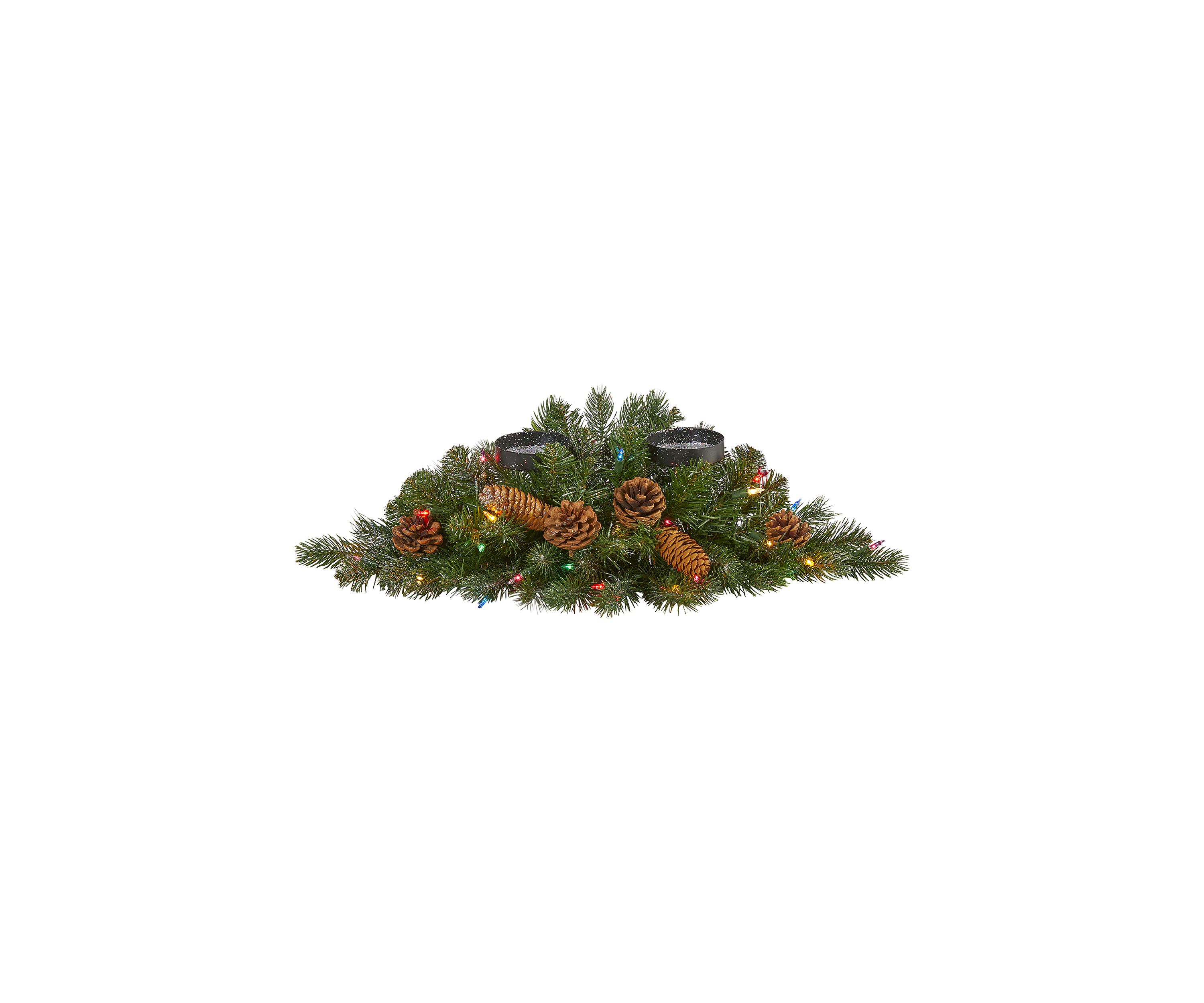 Flocked Christmas Double Candelabrum with Multicolored Lights