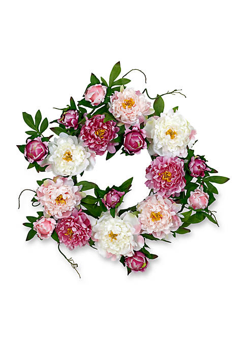 Nearly Natural 22-in. Peony Wreath