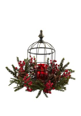 Pine Berry Birdhouse Candelabrum