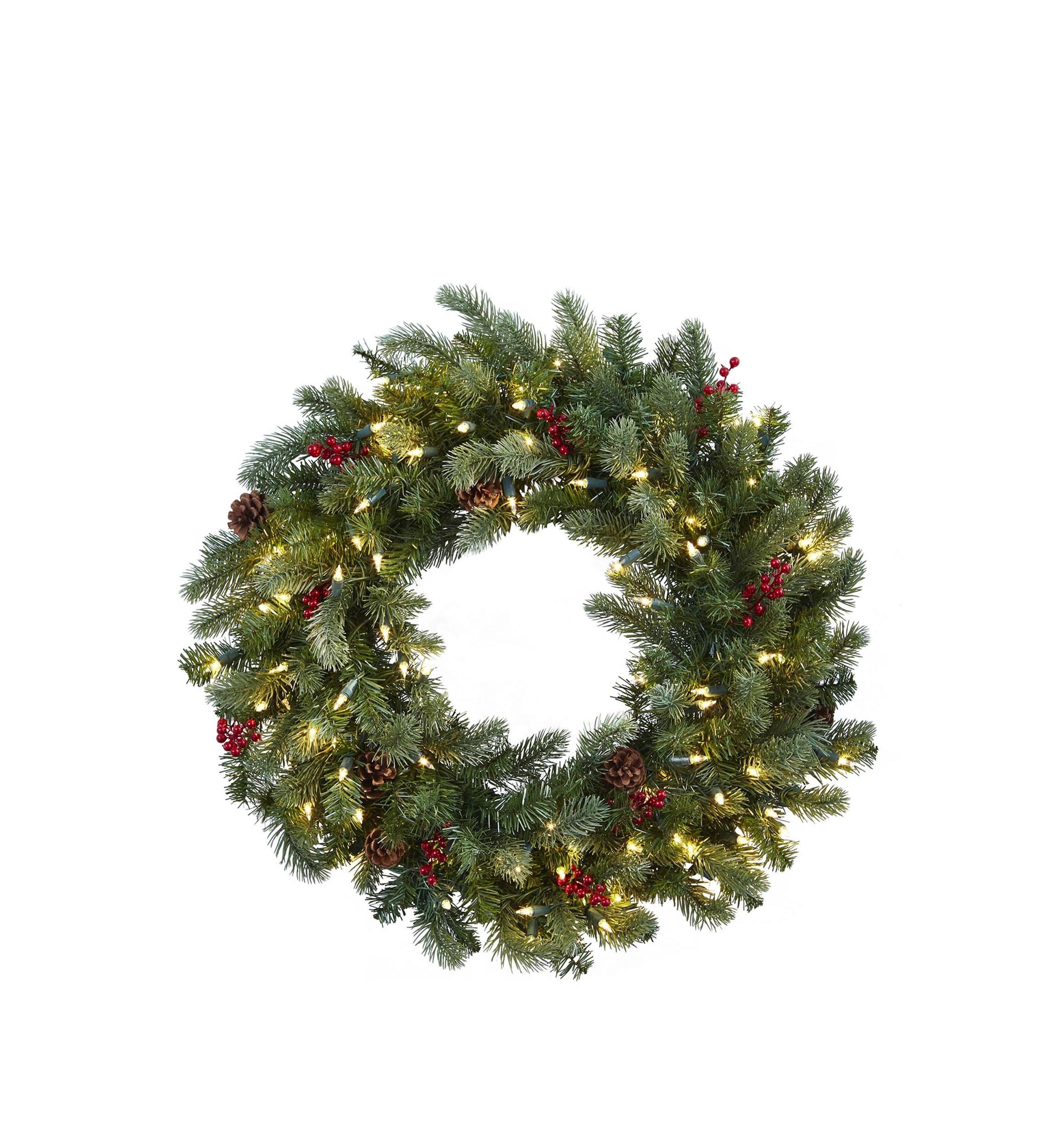 30 in Lighted Pine Wreath with Berries and Pine Cones