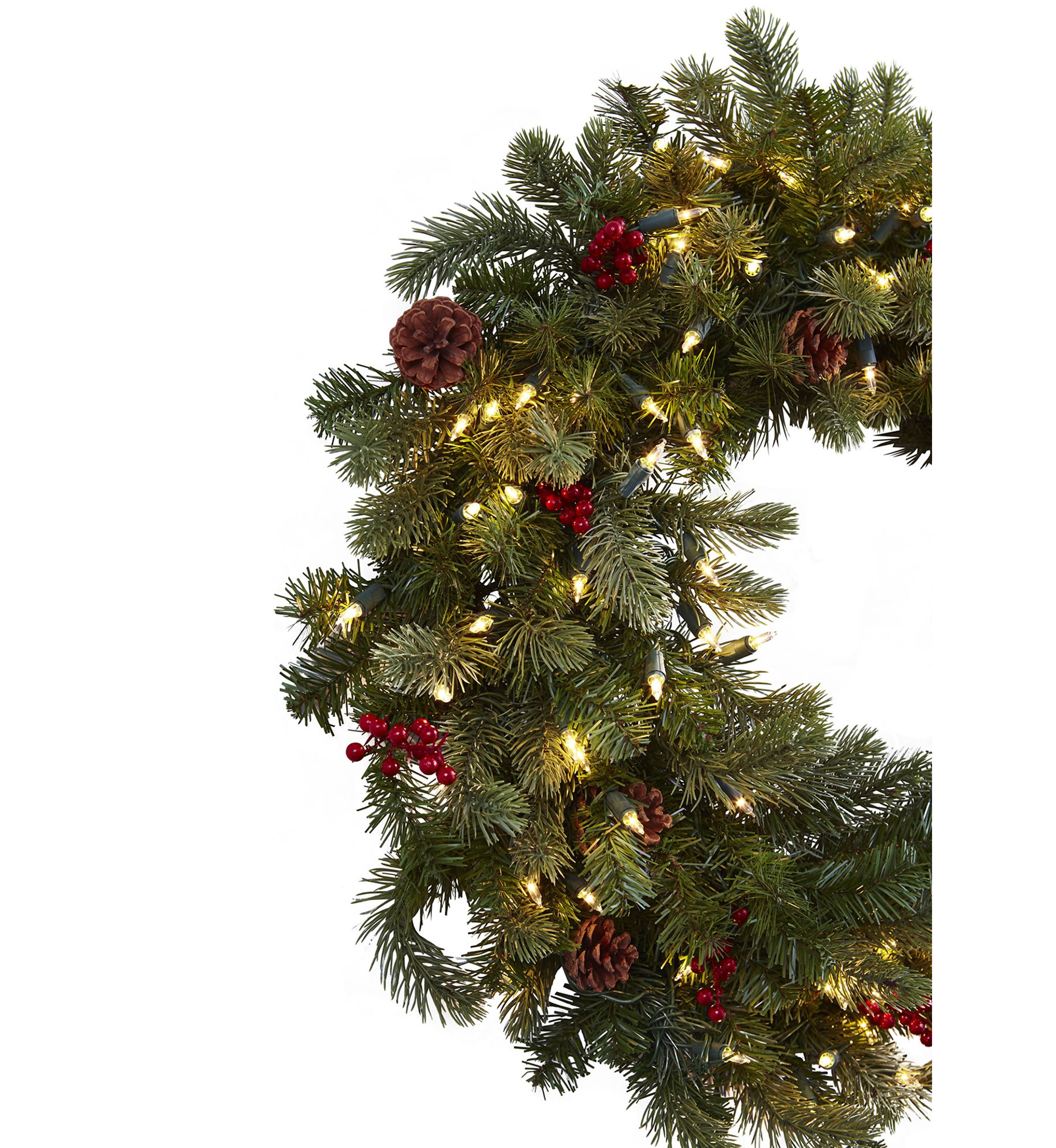 30 in Lighted Pine Wreath with Berries and Pine Cones