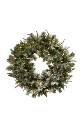 30 in Lighted Frosted Pine Wreath