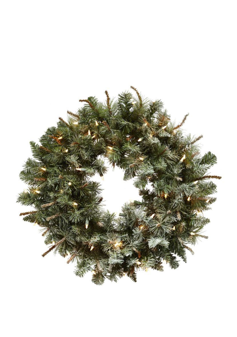 30 in Lighted Frosted Pine Wreath