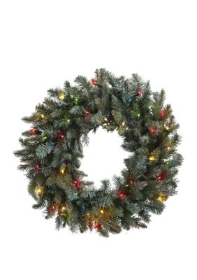 30 in Pine Wreath with Colored Lights