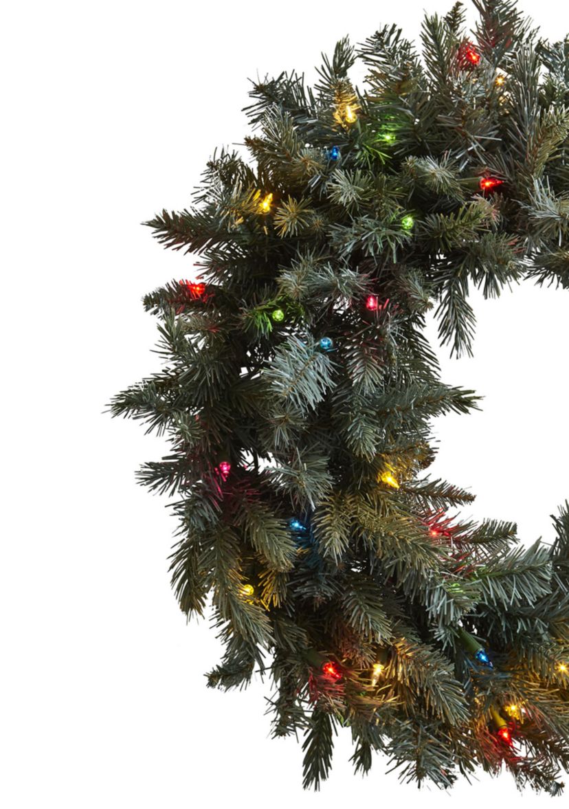 30 in Pine Wreath with Colored Lights