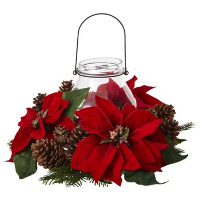 Nearly Natural Poinsettia Pine & Pinecone Candelabrum