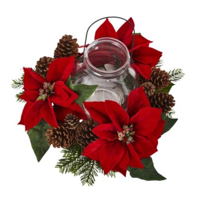 Poinsettia Pine & Pinecone Candelabrum