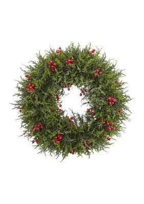 Nearly Natural 20" Cedar Berry Wreath, Green