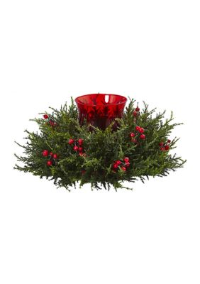 Nearly Natural Cedar Berry Candelabrum, Green