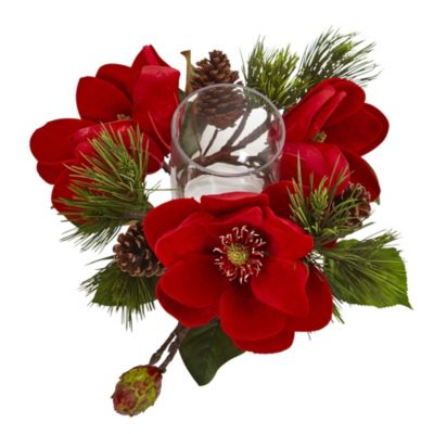 Red Magnolia & Pine Candelabrum