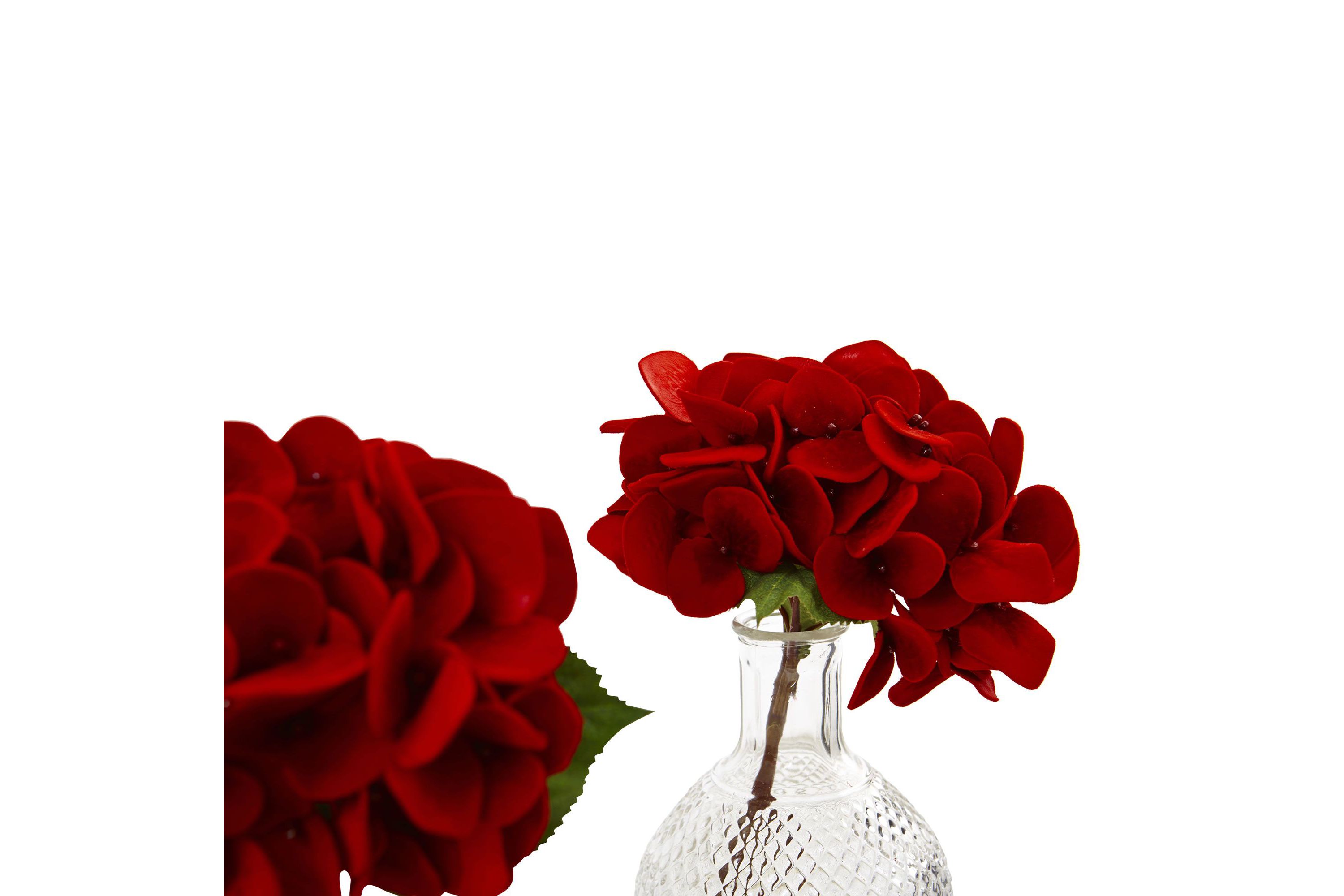 Red Hydrangea with Glass Vase (Set of 3)