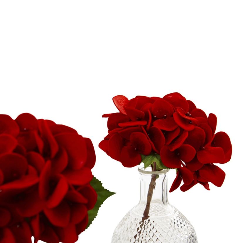Red Hydrangea with Glass Vase (Set of 3)