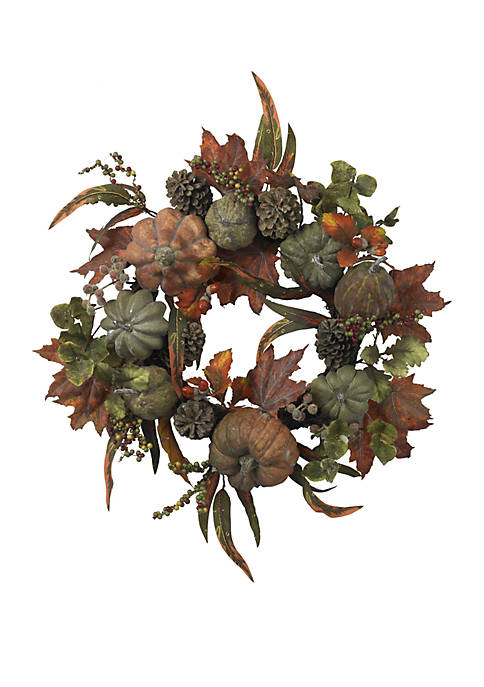 Nearly Natural 24 in Pumpkin and Gourd Wreath