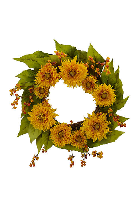 Nearly Natural 22 in Golden Sunflower Wreath