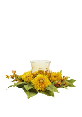 Golden Sunflower Candelabrum Silk Flower Arrangement