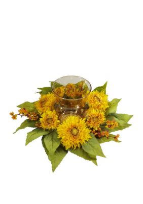 Golden Sunflower Candelabrum Silk Flower Arrangement