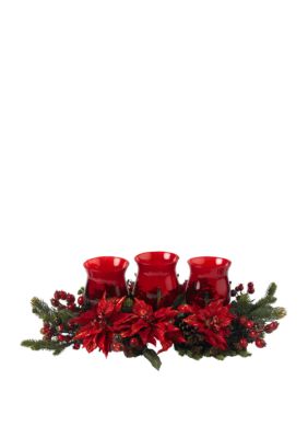 Poinsettia & Berry Triple Candelabrum