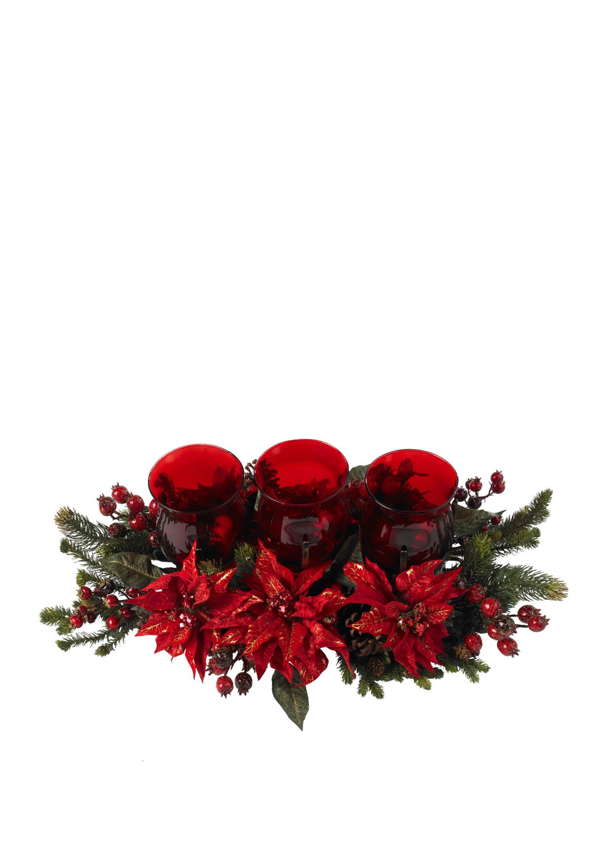 Poinsettia & Berry Triple Candelabrum