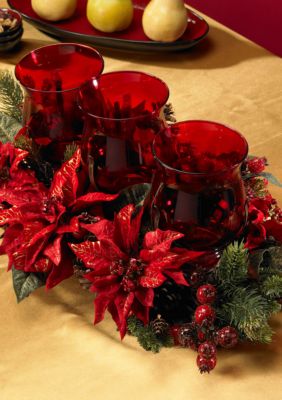 Poinsettia & Berry Triple Candelabrum