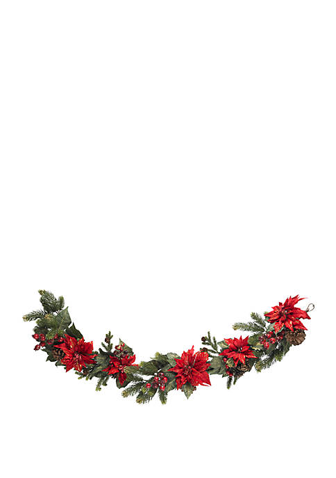 Nearly Natural 60 in Poinsettia &amp; Berry Garland