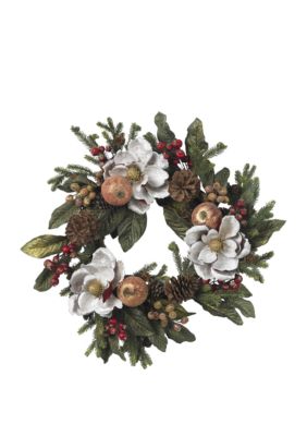 Nearly Natural 24 in Magnolia Pinecone & Berry Wreath