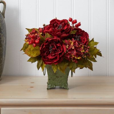 Peony & Hydrangea Silk Flower Arrangement