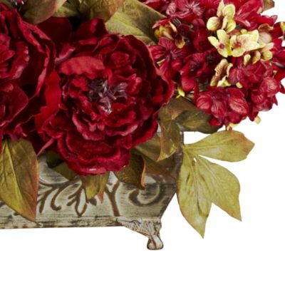 Peony and Hydrangea Silk Flower Arrangement