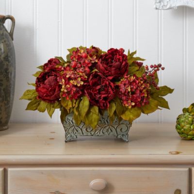 Peony and Hydrangea Silk Flower Arrangement