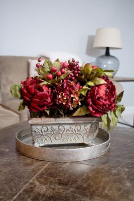 Peony and Hydrangea Silk Flower Arrangement