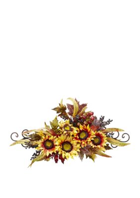 Nearly Natural Sunflower Swag with Metal Frame, Yellow