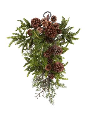 Nearly Natural 26 in Pine Fronds and Pine Cone Teardrop, Green