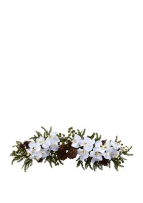 Nearly Natural 30 in Phalaenopsis Orchid and Pine Swag, Green