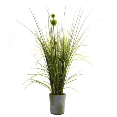 Nearly Natural Grass and Dandelion with Cement Planter, Green