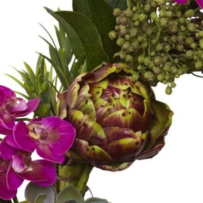 20-Inch Orchid, Artichoke and Succulent Wreath