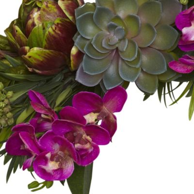 20-Inch Orchid, Artichoke and Succulent Wreath