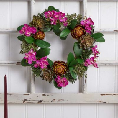 20-Inch Orchid, Artichoke and Succulent Wreath