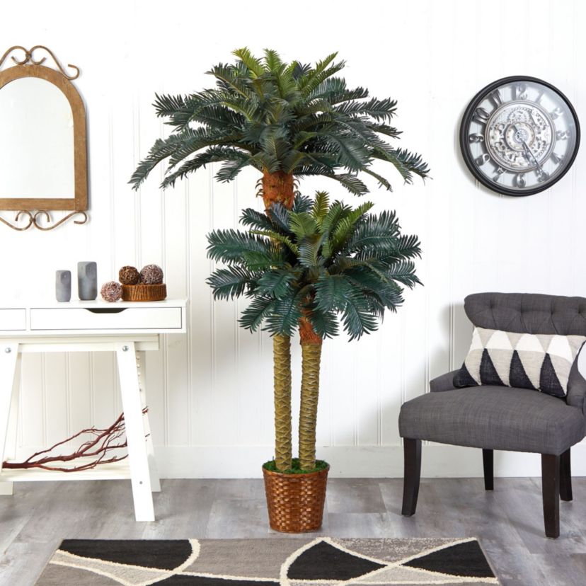 6-Foot and 4-Foot Sago Palm Double Potted Silk Tree