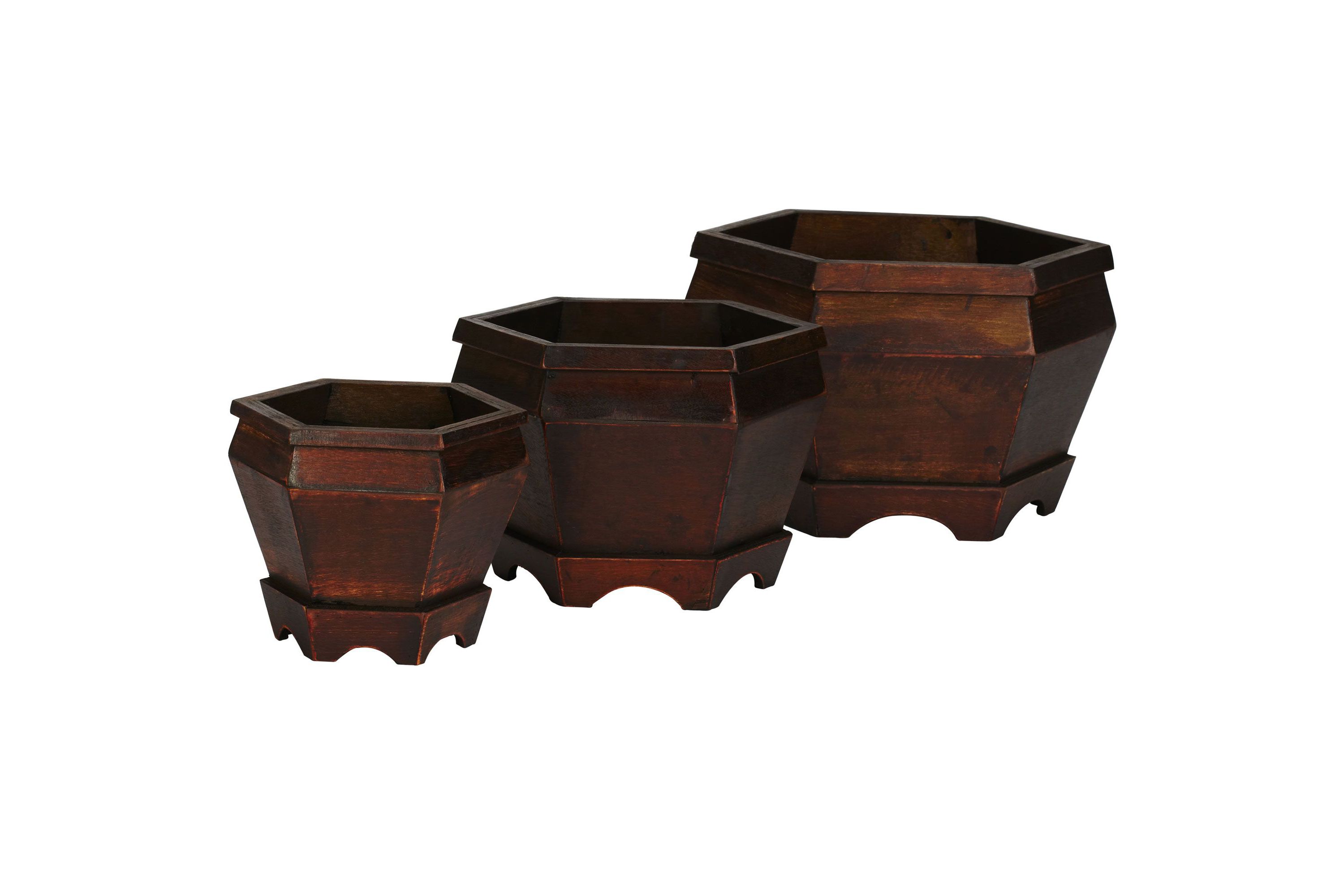 Wooden Hexagon Decorative Planter (Set of 3)