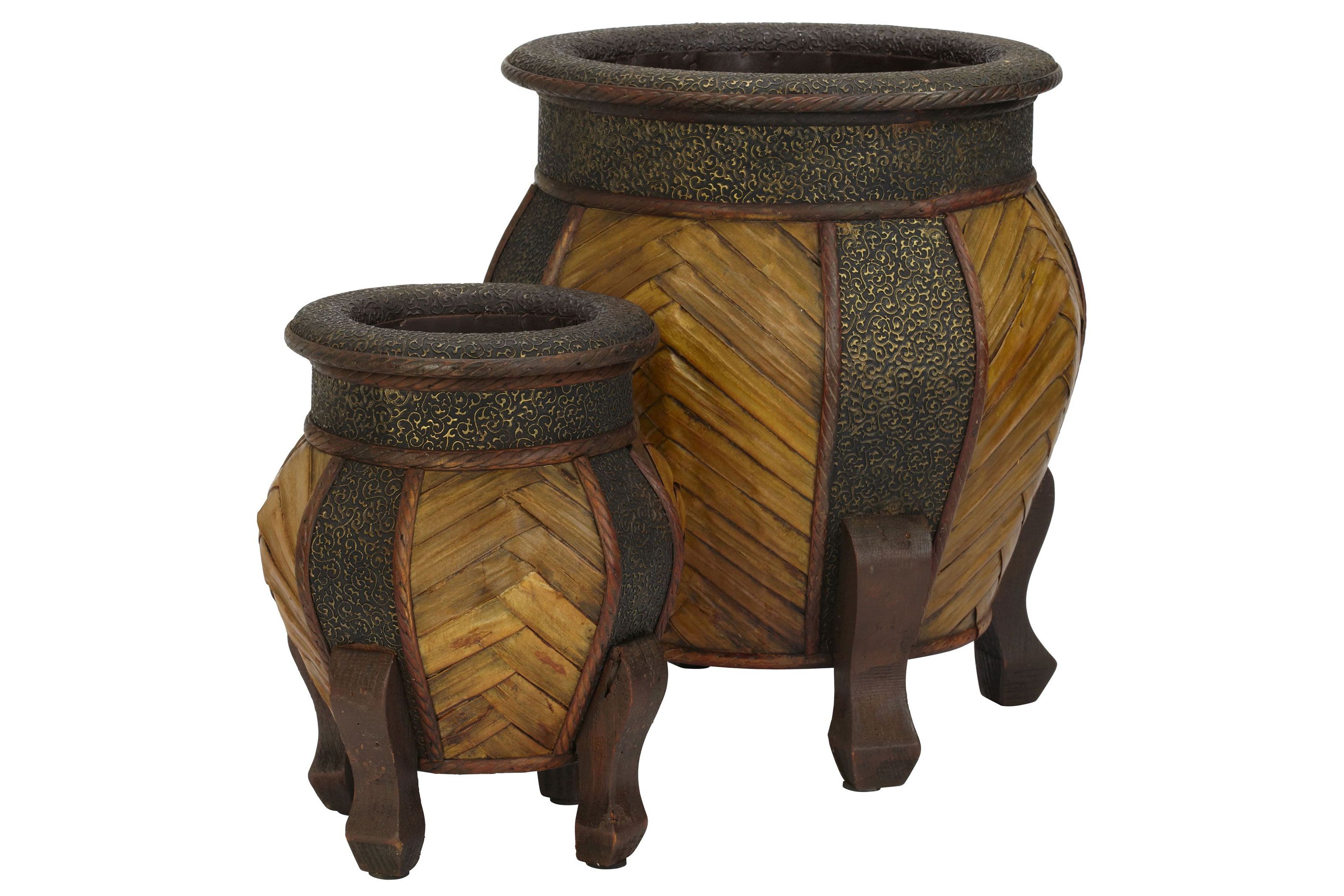 Decorative Rounded Wood Planters (Set of 2)